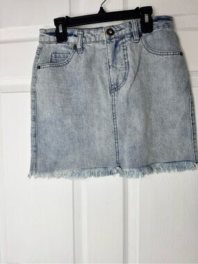 O'Neill Light Blue Frayed Hem Denim Mini Skirt